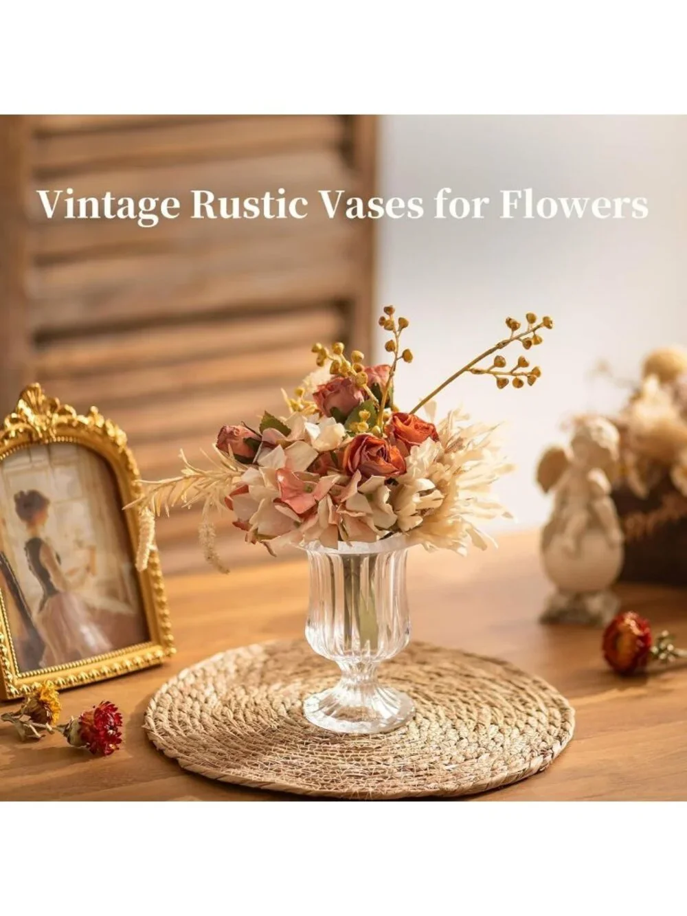 Set of 6 Small Ribbed Glass Pedestal Vases | Vintage Floral Centerpieces for